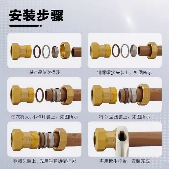 紫銅管接頭（平板太陽(yáng)能集熱器銅管卡套直接配件）