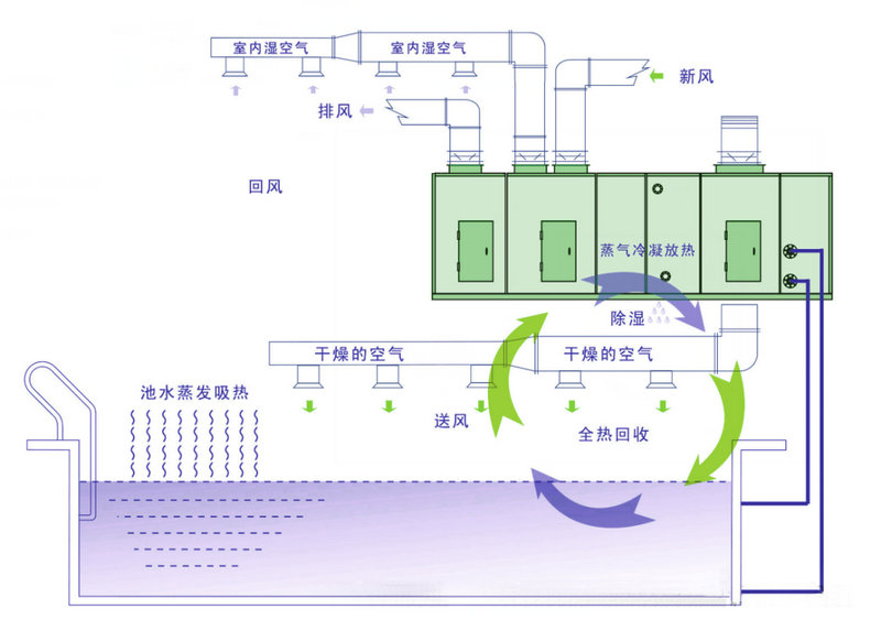 泳池專用三集一體熱泵除濕機組